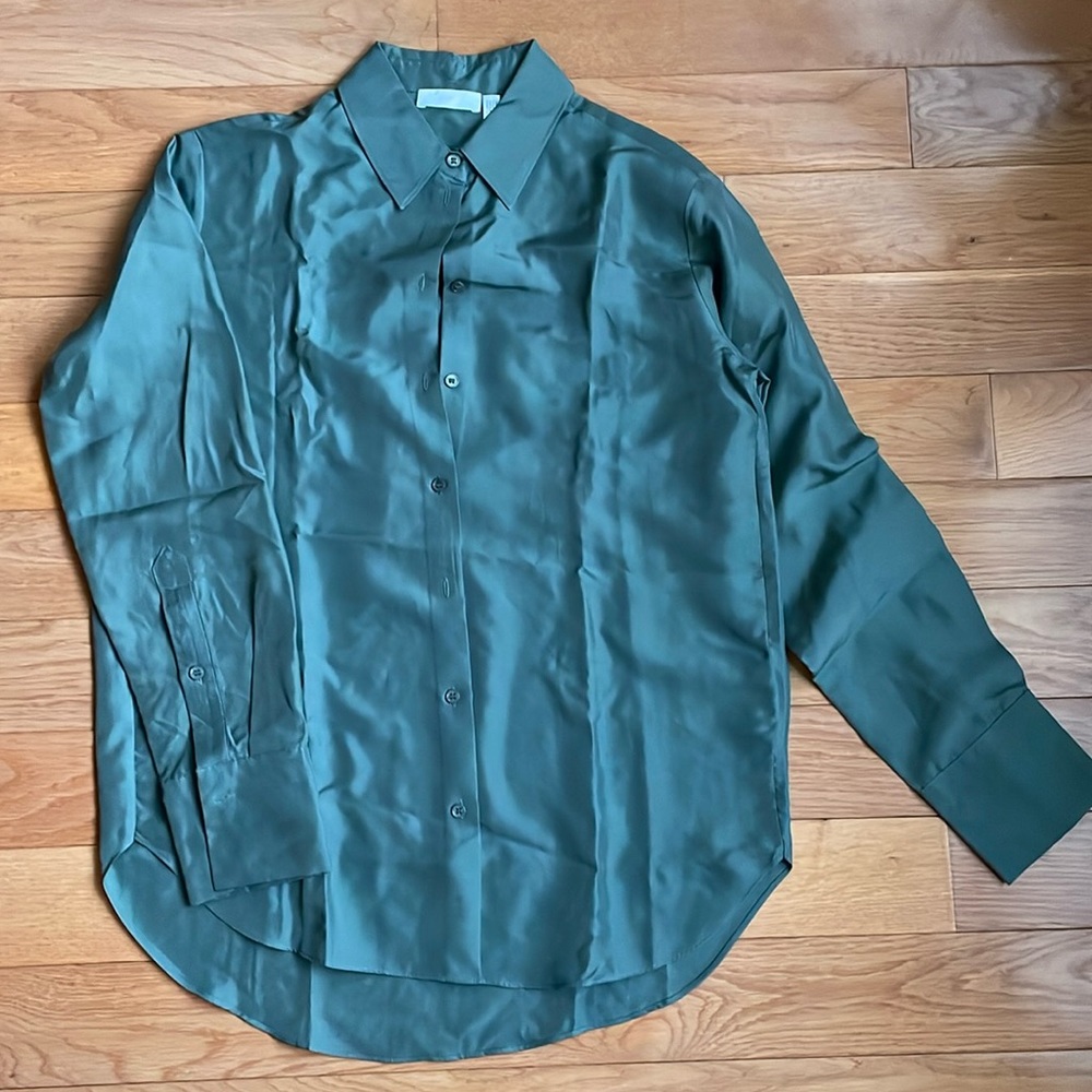 H&M HM 100% silk premium quality military green shirt